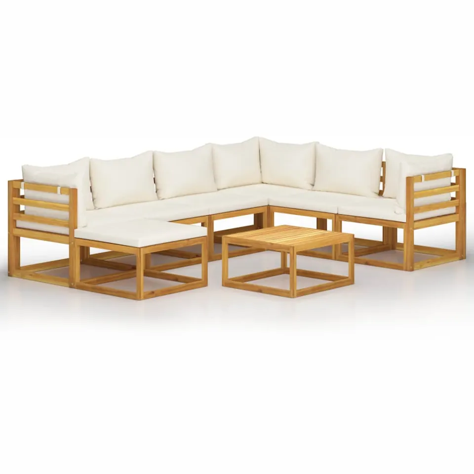 vidaXL 8-delige Loungeset met kussens massief acaciahout crème, foto 3