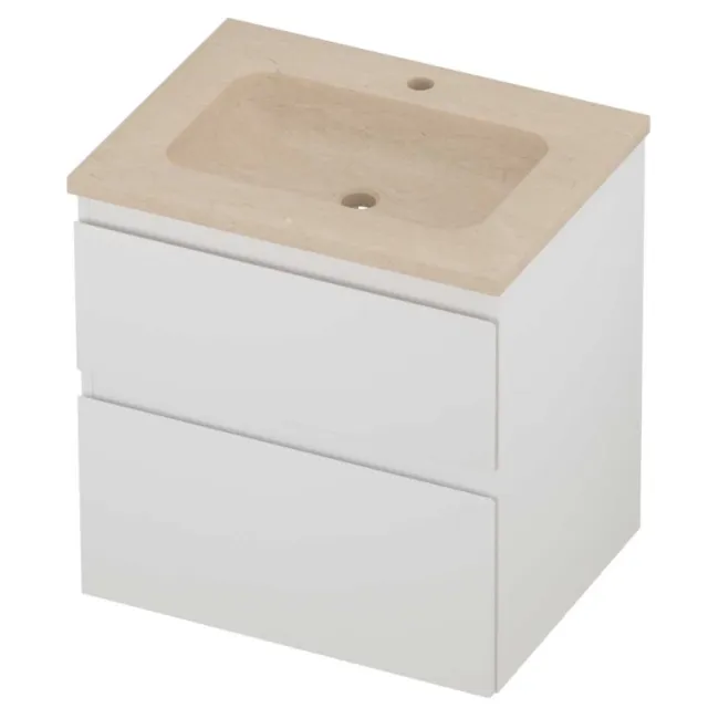 Proline Rollo Badmeubelset Hardsteen Elegant 1 Kraangat 60x46x62 cm Sand Stone Mat Wit
