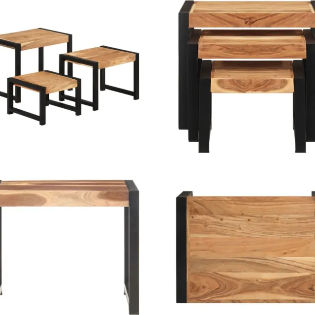 vidaXL Tafeltjesset - 3 - st - massief - hout Bruin