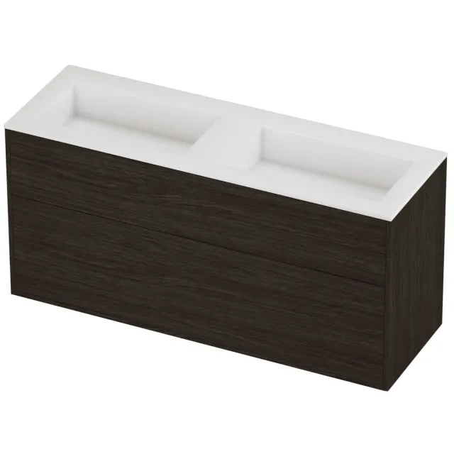 Proline Aristo Badmeubelset Polystone Elegant Dubbel 140x46x67 cm Glans Wit Mokka Oak Eiken