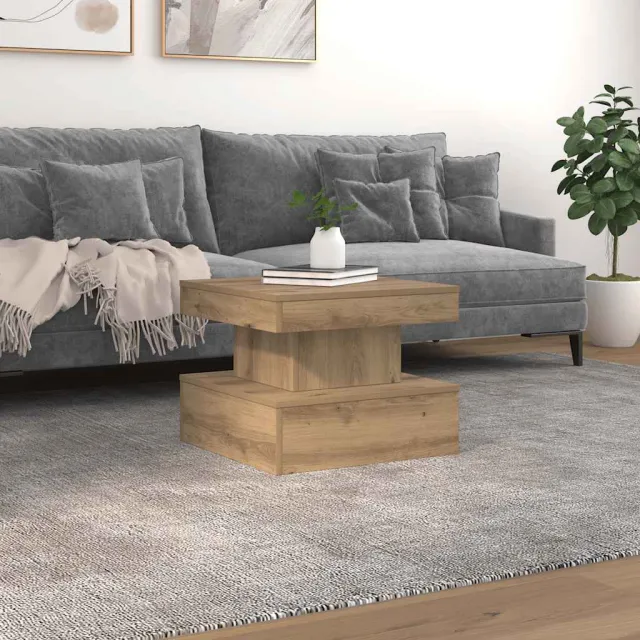 vidaXL Salontafel met LED-verlichting 50x50x40cm artisanaal eikenkleur Bruin