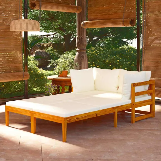 vidaXL Ligstoelen 2 st met crèmewitte kussens acaciahout, foto 2
