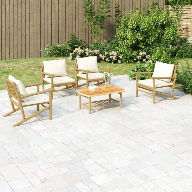 vidaXL 5-delige Loungeset met kussens bamboe crèmewit, foto 2