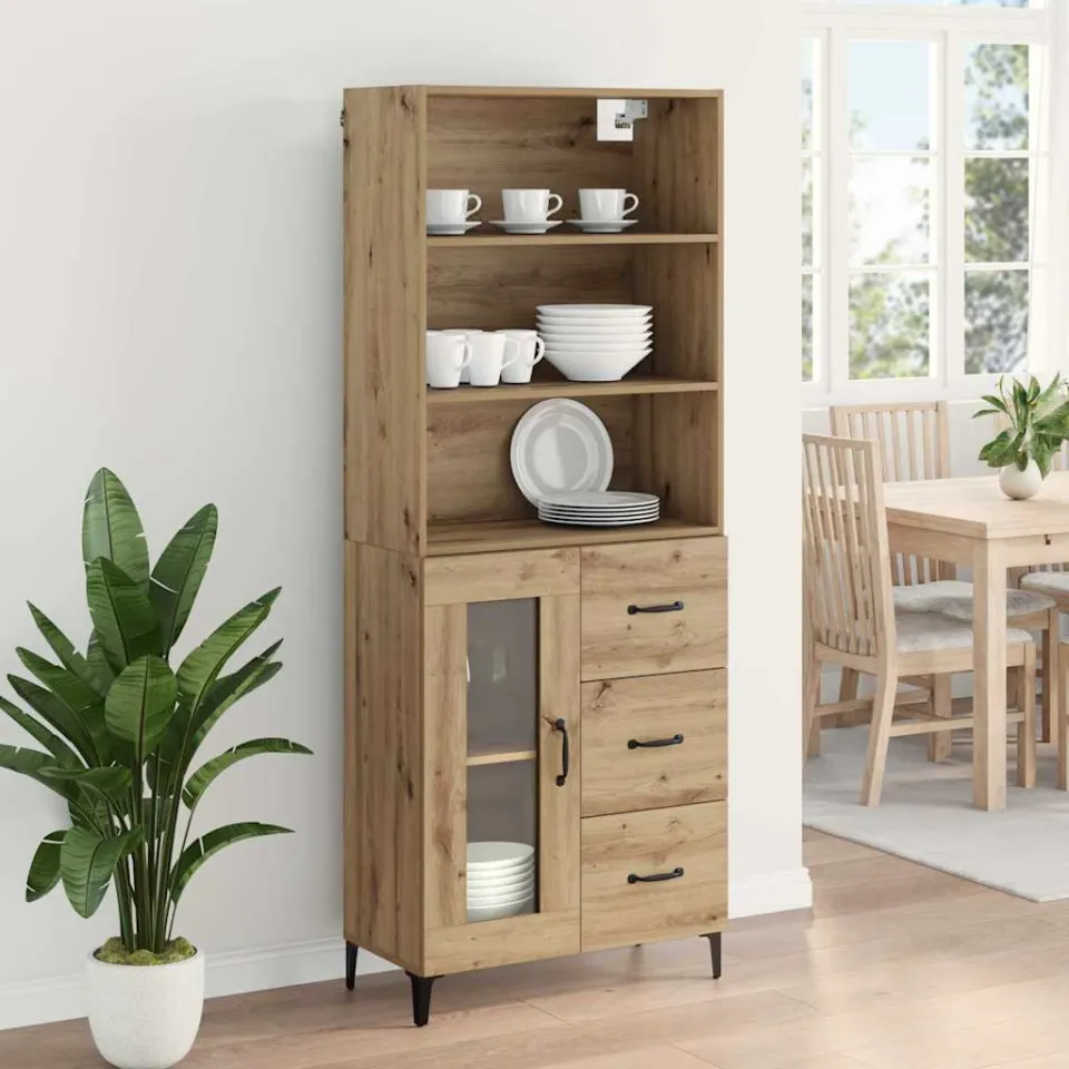 vidaXL Hoge kast Artisan Eiken 69,5 x 34 x 180 cm Bewerkt hout, foto 4