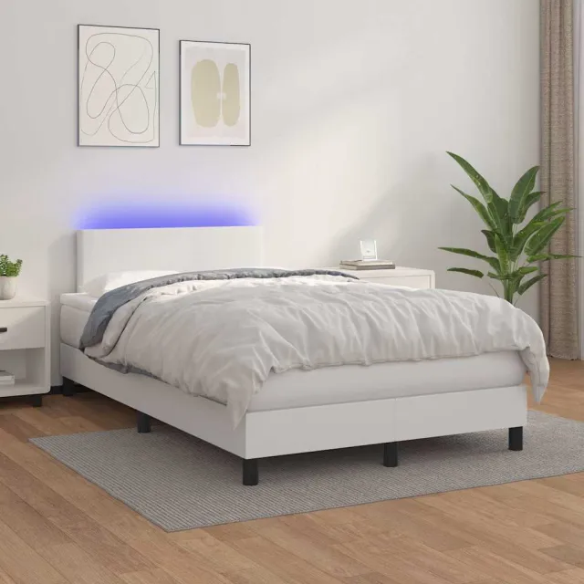 vidaXL Boxspring met matras en LED kunstleer wit 120x200 cm