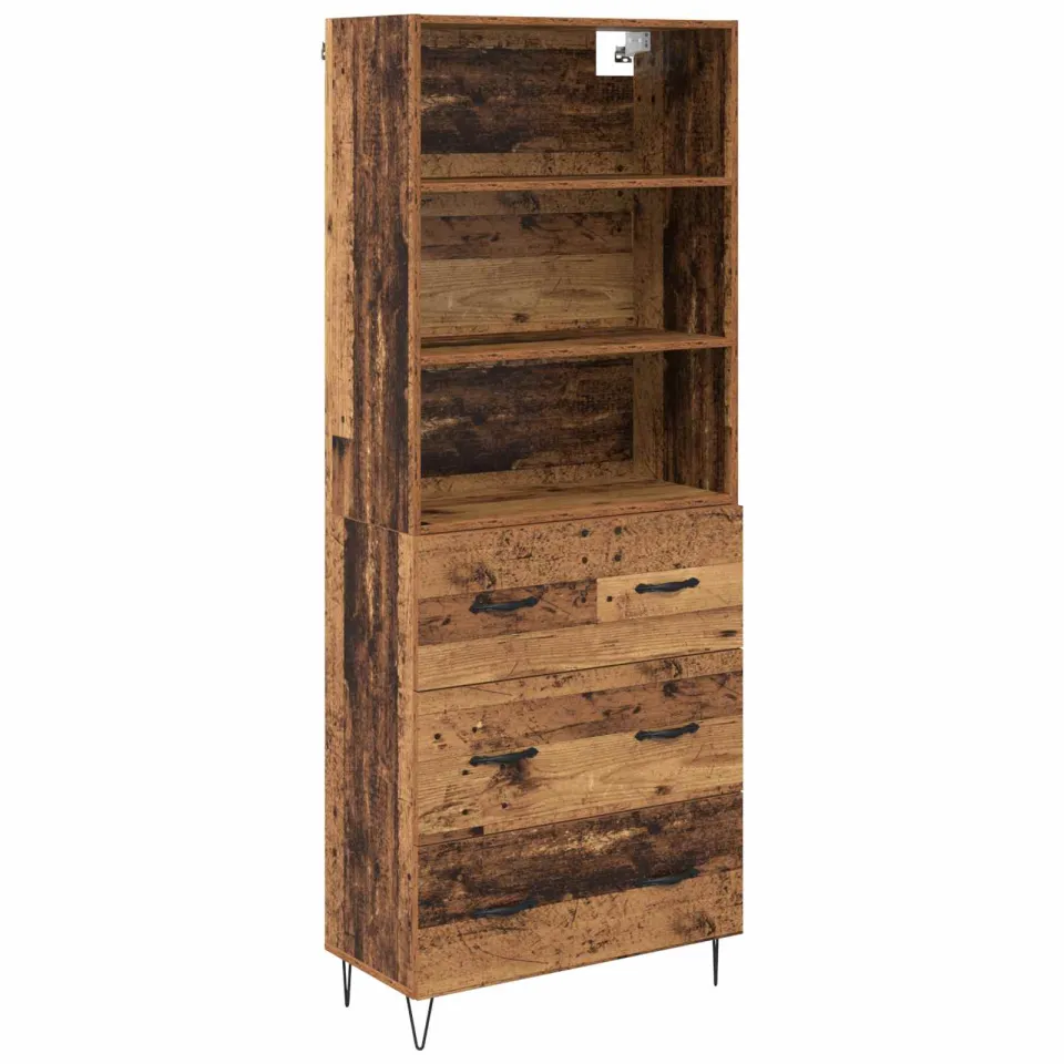 vidaXL Hoge kast 2 st Oudhout 69,5 x 34 x 180 cm Bewerkt hout en glas bruin, foto 3