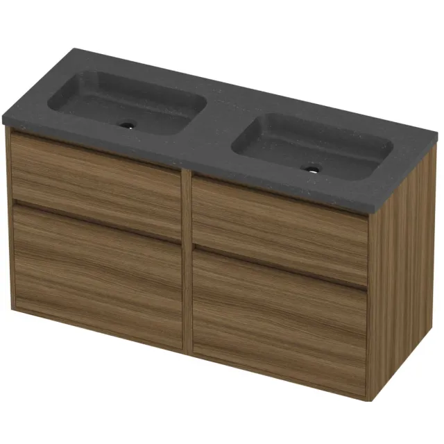 Proline Rollo Badmeubelset Hardsteen Elegant 4 Laden 120x46x67 cm Blue Stone Caramel Walnut Houtlook