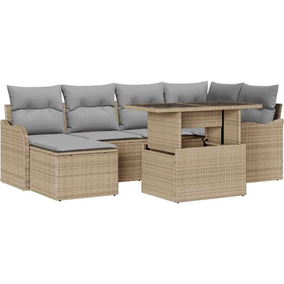 vidaXL Tuin Sofa Set 7 st Beige [Synthetisch]: Poly Rattan