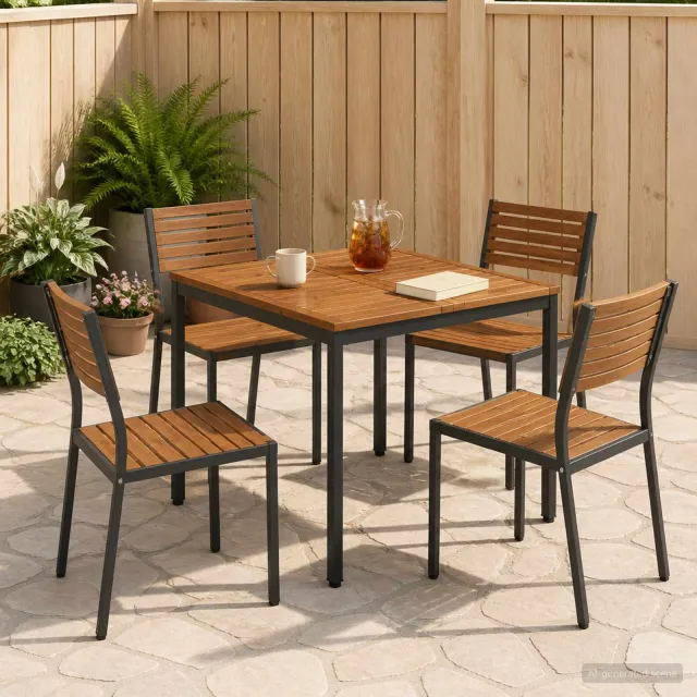 vidaXL Tuindiner tafel NAARDEN Naturel en Zwart 80 x 80,5 x 75 cm, foto 2