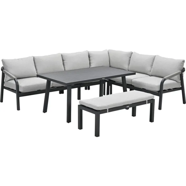 Garden Impressions Lounge-diningset Monti - zwart - 7-persoons - aluminium