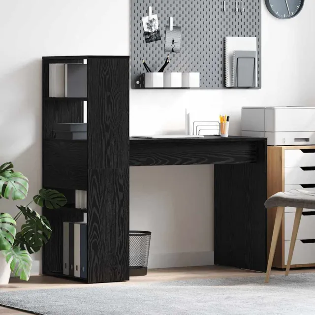vidaXL Bureau Zwart Eiken 113 x 54 x 120 cm Bewerkt hout, foto 2