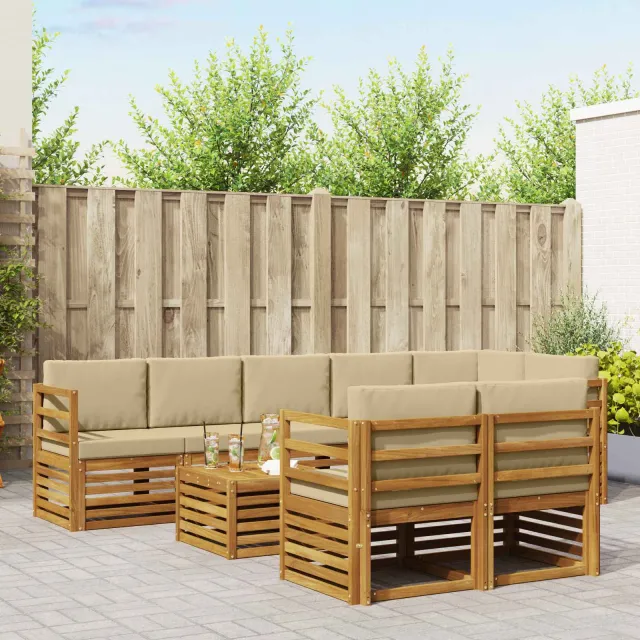 vidaXL Buiten bankenset 9 st 8-zits Natuurlijk en Beige