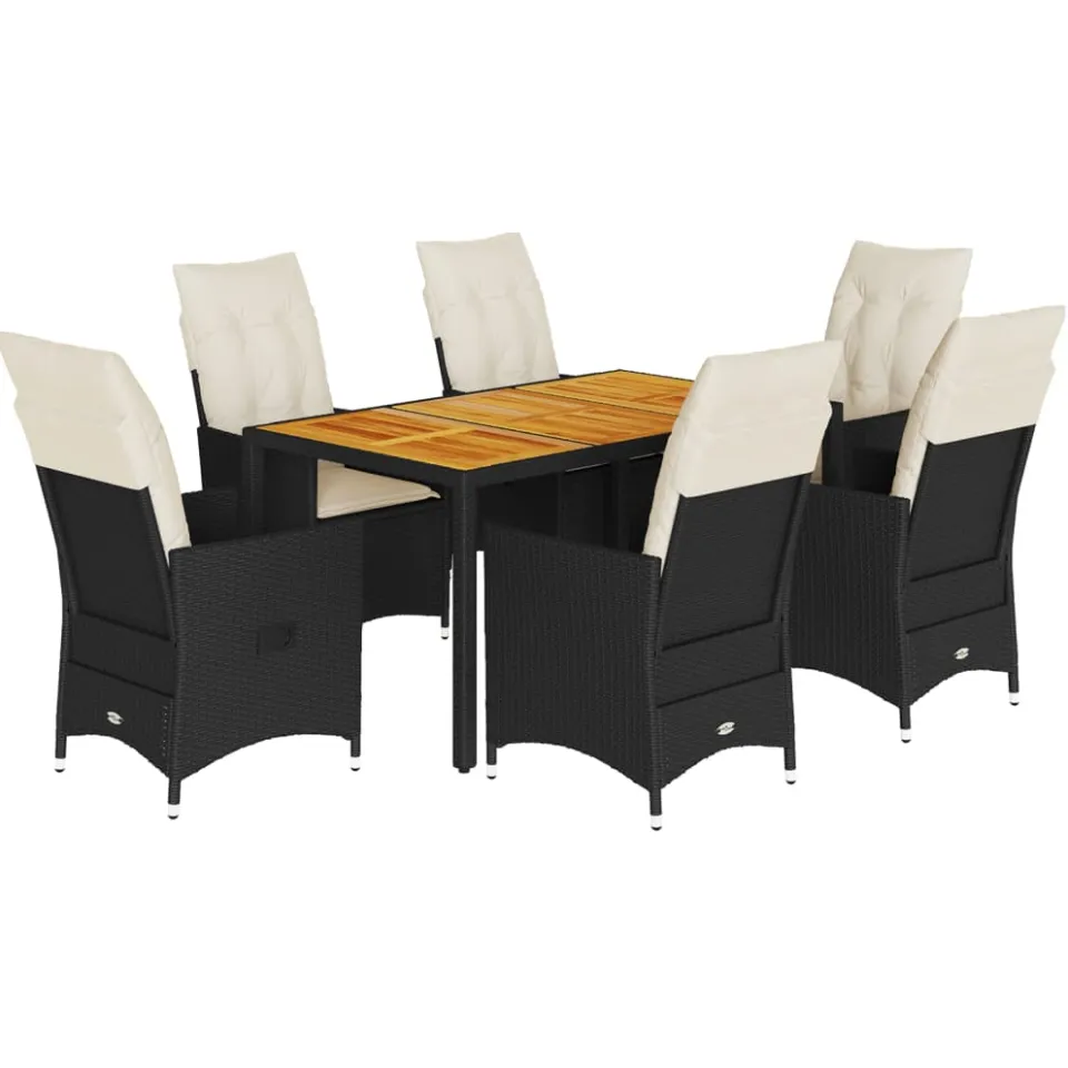 vidaXL 7-delige Tuinset met kussens poly rattan zwart, foto 3