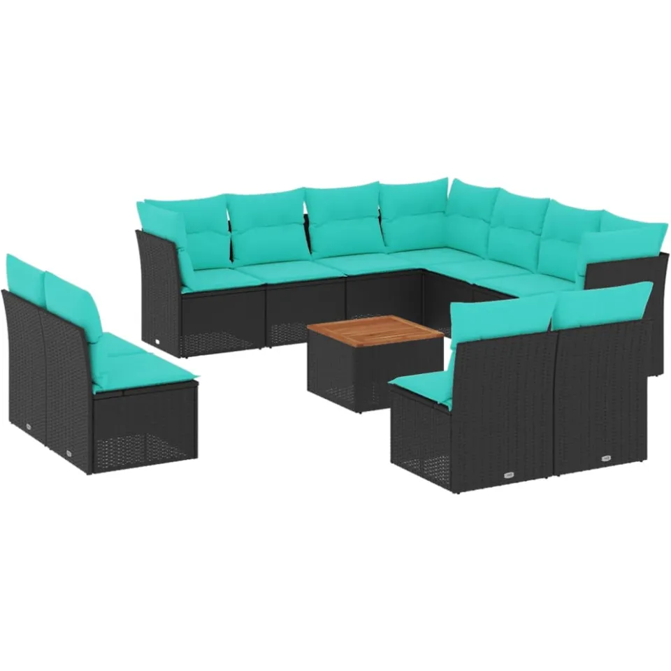 vidaXL 12-delige Loungeset met kussens poly rattan zwart, foto 3