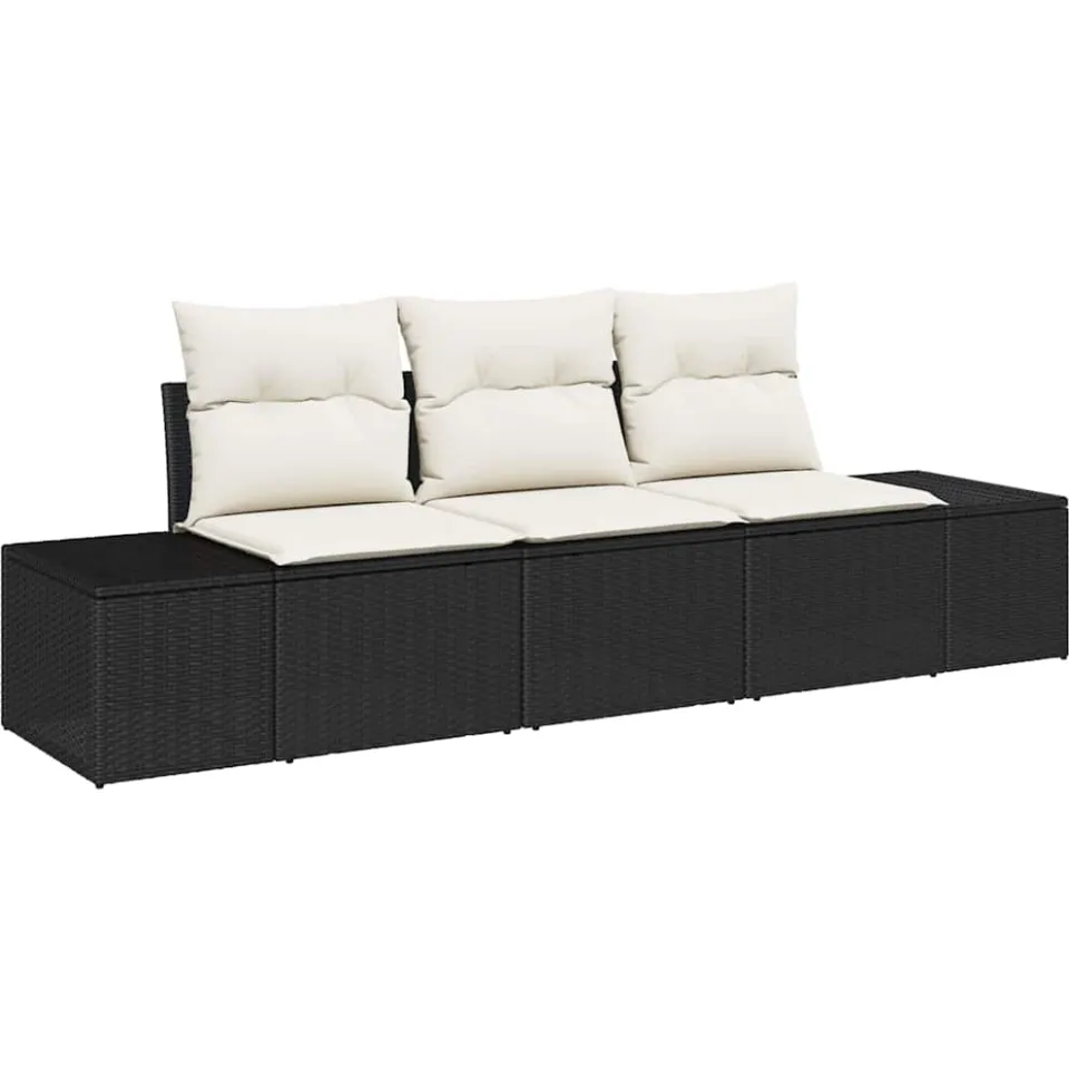 vidaXL Tuinbankenset 3 st Zwart en Crème poly rattan