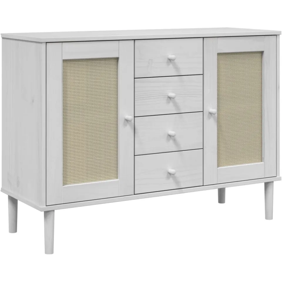 vidaXL Dressoir SENJA rattan-look 112x40x80 cm massief grenenhout wit, foto 3