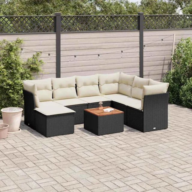 vidaXL 8-delige Loungeset met kussens poly rattan zwart, foto 2