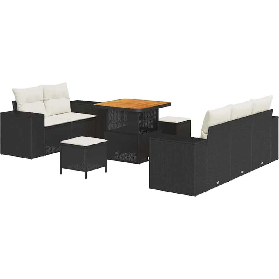 vidaXL Tuinbankenset 8 pcs Zwart poly rattan