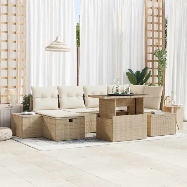 vidaXL Tuin Sofa Set 7 st poly rattan Beige