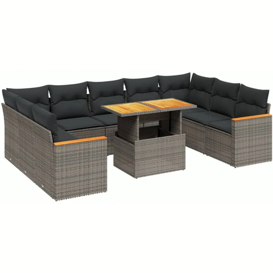 vidaXL 10-delige Loungeset met kussens poly rattan grijs, foto 3