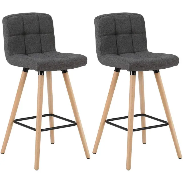 Dripio Barkruk Sutekh - Met hoge rugleuning - Linnen - Barstoelen - Ergonomisch - Zithoogte 70cm - Donkergrijs - Set van 2 - Keuken en bar