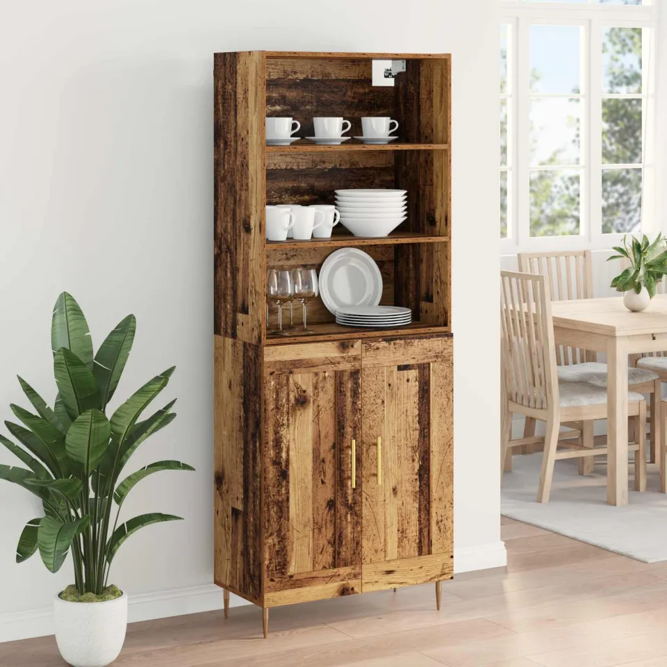 vidaXL Hoge kast Oudhout 69,5 x 34 x 180 cm Bewerkt hout bruin, foto 4