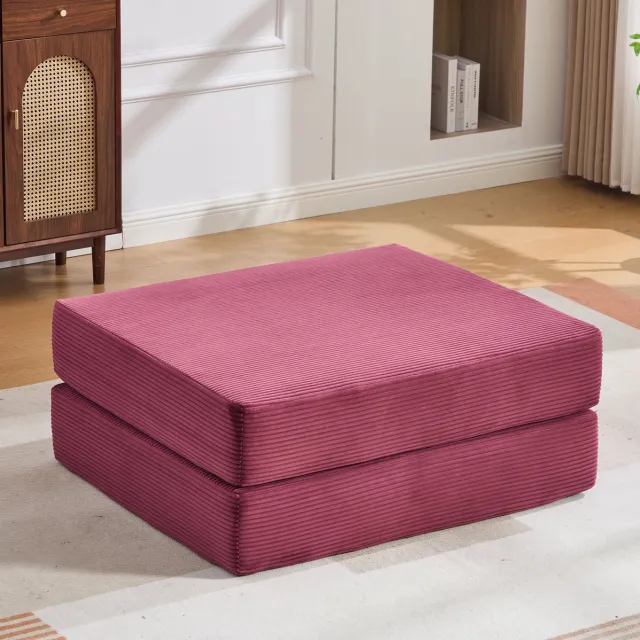 MODENUIT Voetenbankje – Opklapbaar 109 x 95 x 43 cm – Stof – Wijnrood – Uitklapbaar Ligvlak