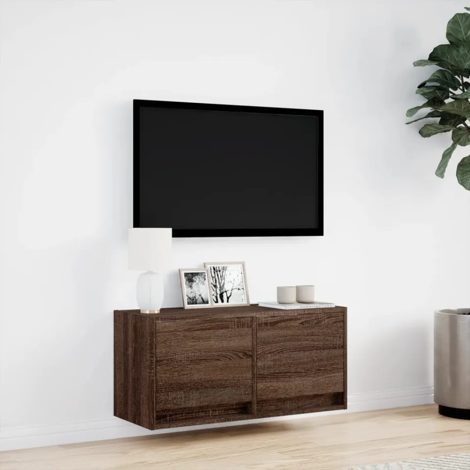 vidaXL Tv-wandmeubel met LED-verlichting 80x31x35 cm bruin eikenkleur, foto 3
