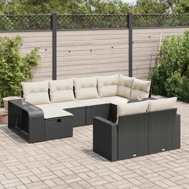 vidaXL 10-delige Loungeset met kussens poly rattan zwart, foto 2