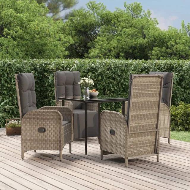 vidaXL 5-delige Tuinset met kussens poly rattan zwart en grijs, foto 2
