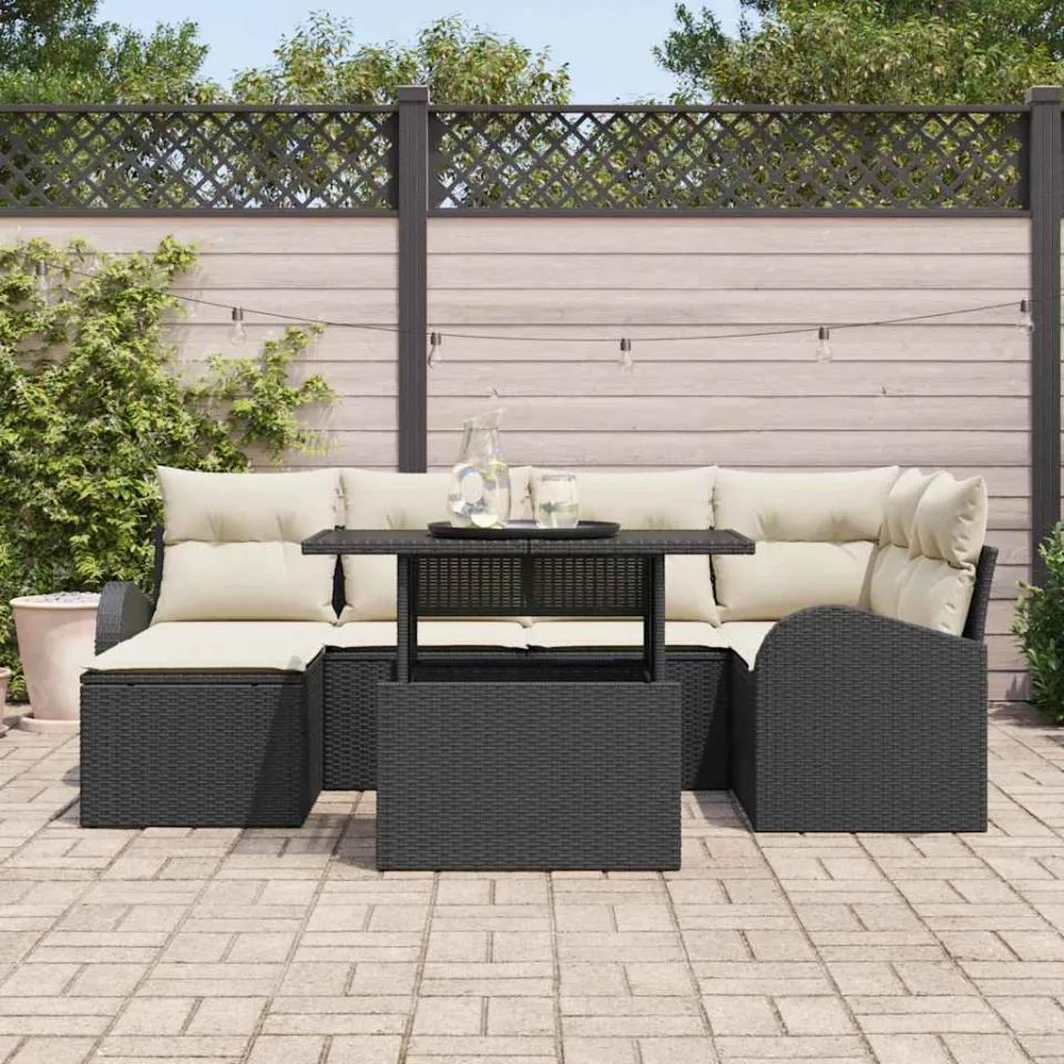 vidaXL Tuin Sofa Set 7 st Zwart Poly riet, foto 3