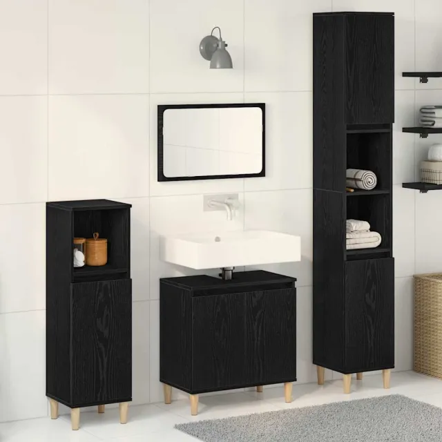 vidaXL Badkamermeubelset 3 st Zwart Eiken 30 x 30 x 180 cm, foto 2