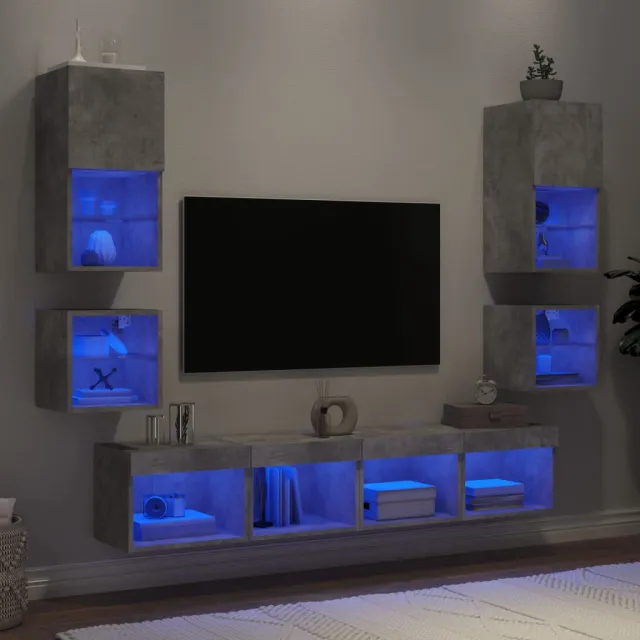 vidaXL 8-delige Tv-wandmeubelset met LED bewerkt hout betongrijs grijs, foto 2