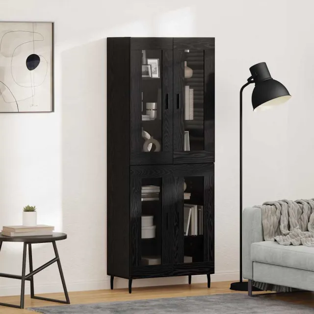 vidaXL Hoge kast 2 st Zwart Eiken 69,5 x 34 x 180 cm Bewerkt hout