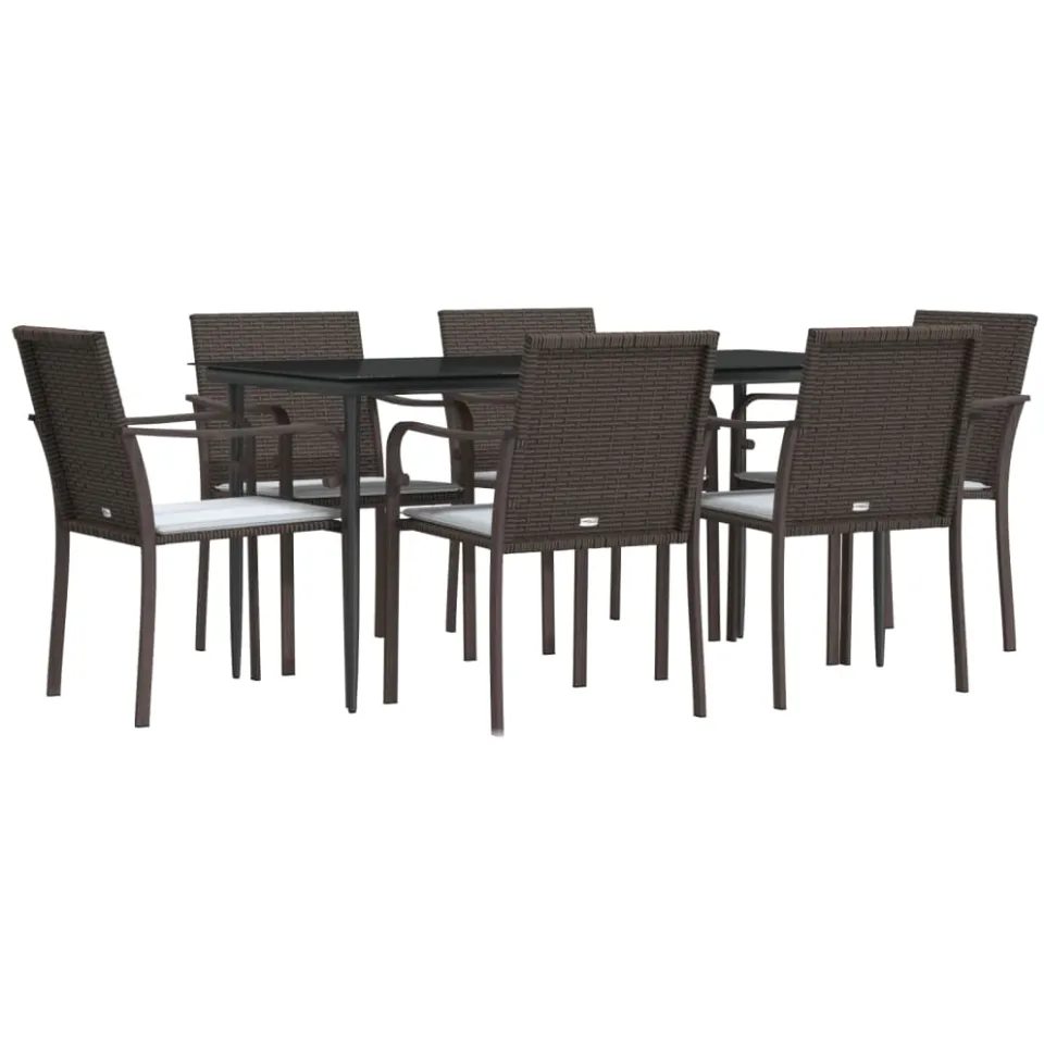 vidaXL 7-delige Tuinset met kussens poly rattan en staal Bruin