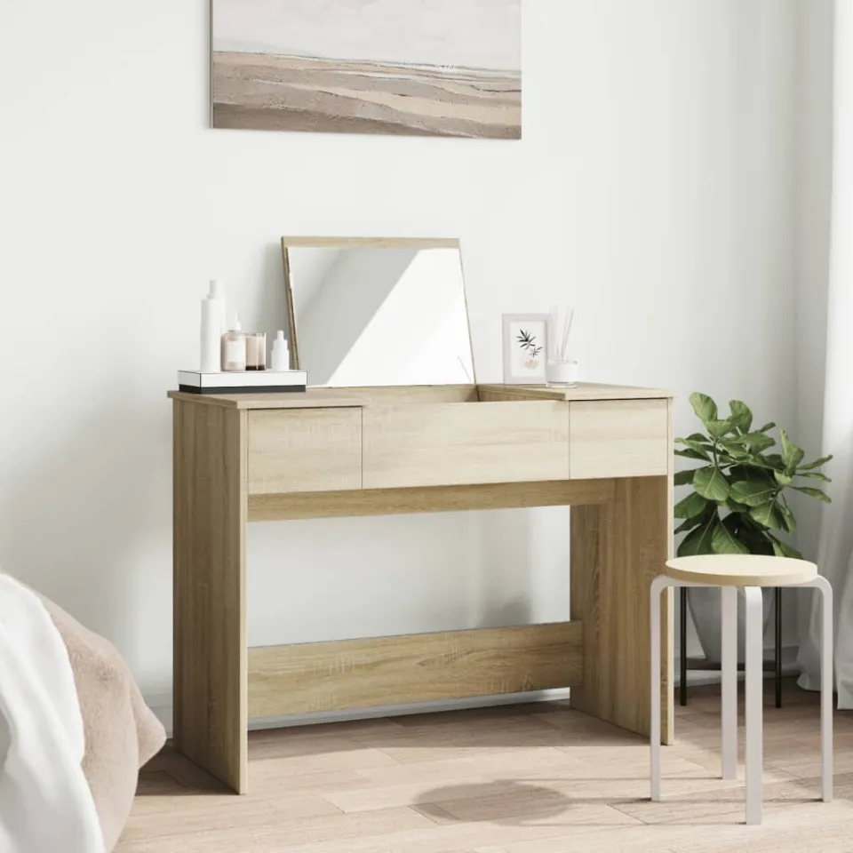 vidaXL Kaptafel met spiegel 100x45x76 cm sonoma eikenkleurig, foto 3
