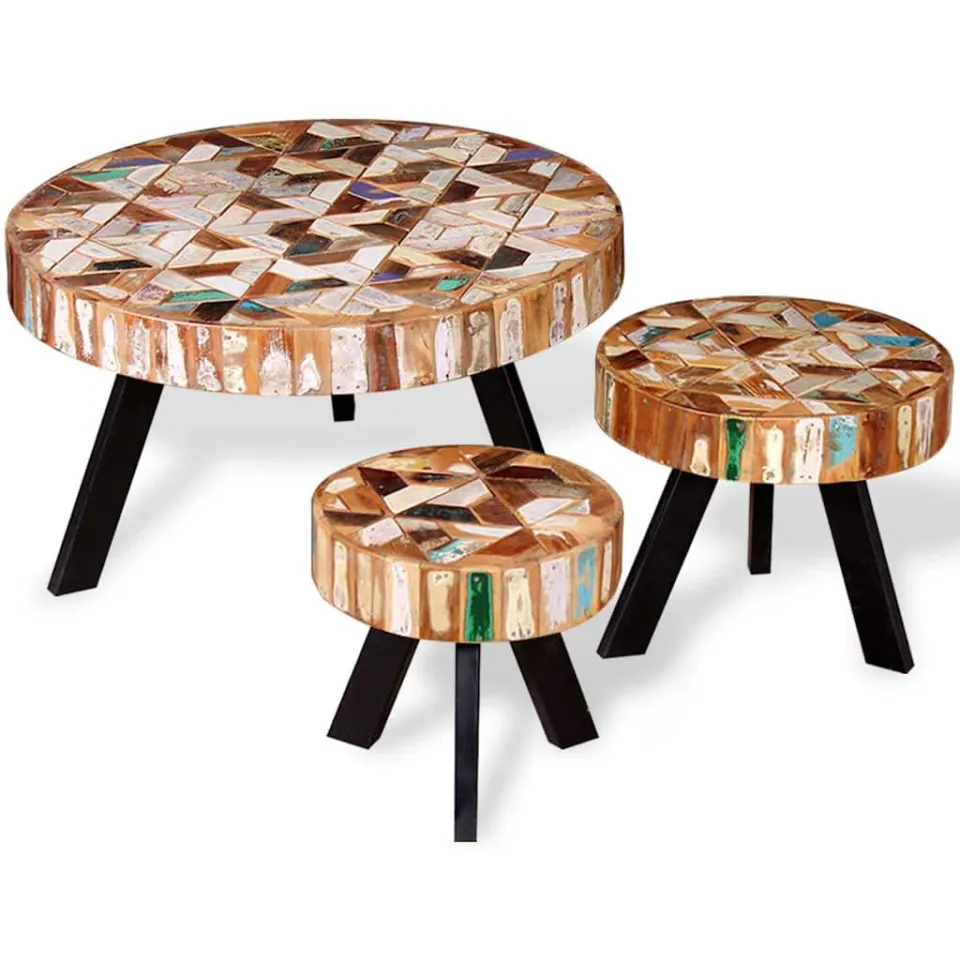 vidaXL 3-delige Salontafelset massief gerecycled hout meerkleurig, foto 2