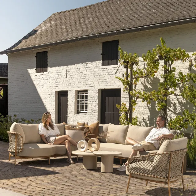 4 Seasons Outdoor Salute Martinique modulaire hoek loungeset 4 delig keramiek amber 4 Seasons Outdoor Taupe, Zand / Latte / Linen, Amber