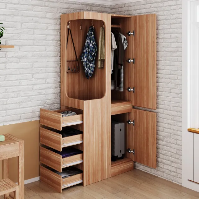 MODENUIT Kledingkast - Met 1 Deur, Open Hanggedeelte En 4 Lades - Voor Slaapkamer En Werkkamer - Hout - 70x40x170 cm Houtkleur