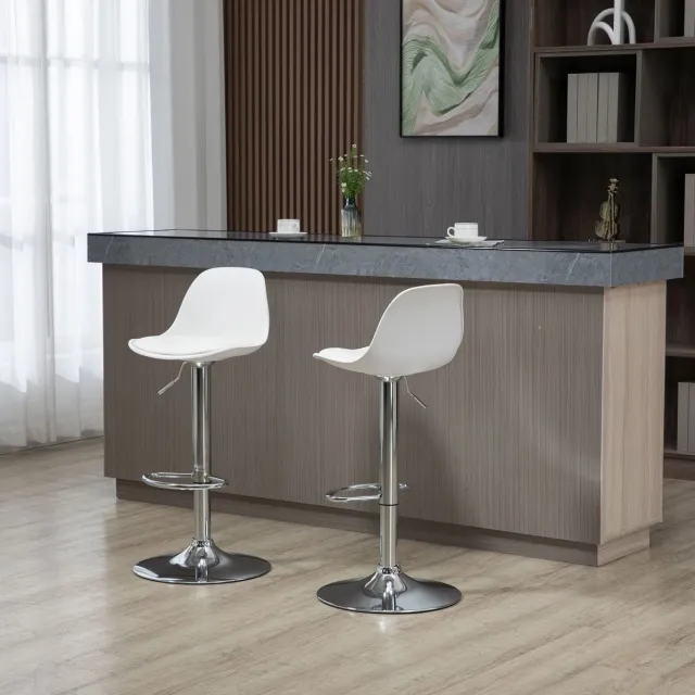 MIVRAY Barkruk Set van 2 - Draaibaar en Hoogteverstelbaar - Met Rugleuning - Voor Keuken en Bar - Kunstleer en Staal - Wit