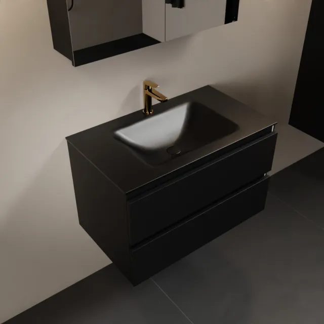 Mondiaz AIVY 80cm badmeubel Urban, wastafel Urban solid surface midden zonder kraangat met spiegelkast (AI-351171URBAN-NO - AI-M80URMI - AI-C80URMI)