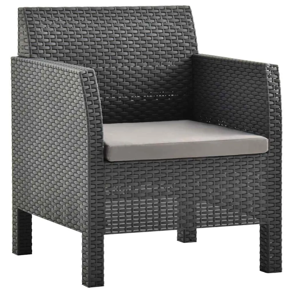 vidaXL 3-delige Loungeset met kussens PP rattan antracietkleurig, foto 3