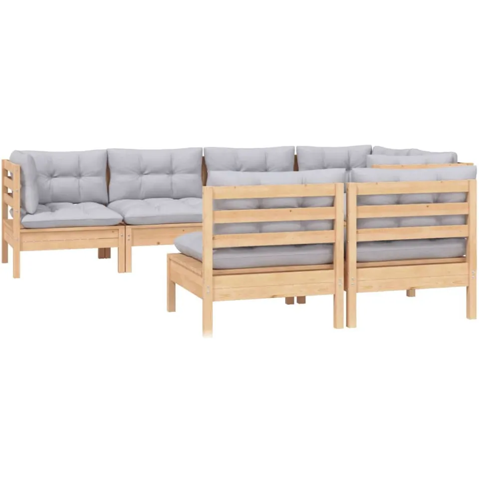 vidaXL 7-delige Loungeset met grijze kussens grenenhout grijs, foto 2
