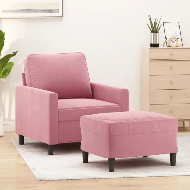 vidaXL Fauteuil - met - voetenbank - 60 - cm - fluweel - roze