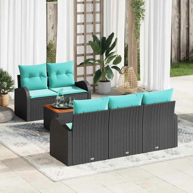 vidaXL Tuinbankenset 6 st Zwart poly rattan