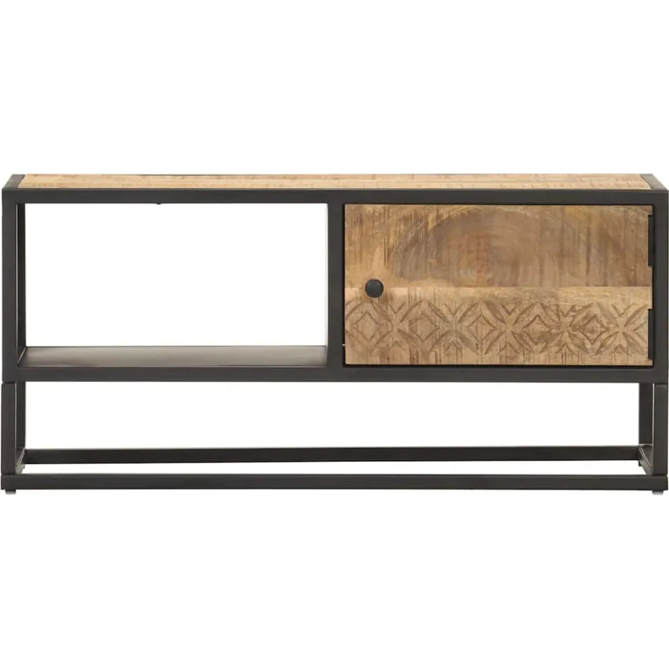 vidaXL Tv-meubel met bewerkte deur 90x30x40 cm ruw mangohout bruin, foto 2