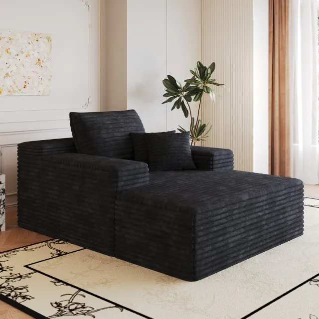 MEUNIQ Chaiselongue 159 x 115 x 60 cm, boneless modulaire sofa met hoge rug, brede zit en armleuningen, voor woonkamer of slaapkamer, zwart