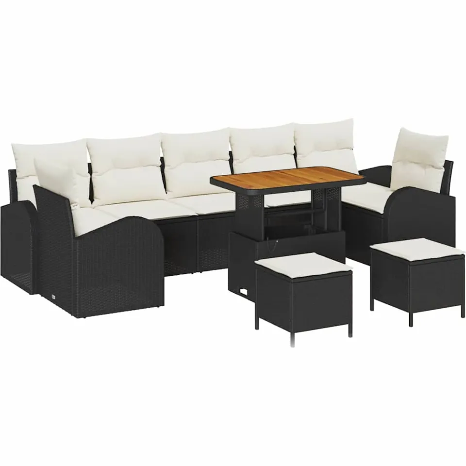 vidaXL Tuinbankenset 10 st Zwart poly rattan