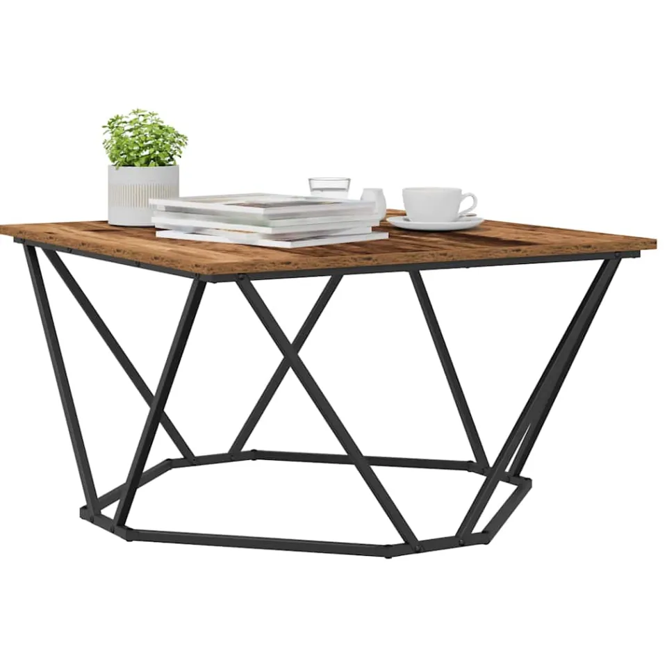 vidaXL Salontafel Oud Hout 80 x 80 x 45 cm Engineered hout en staal, foto 2