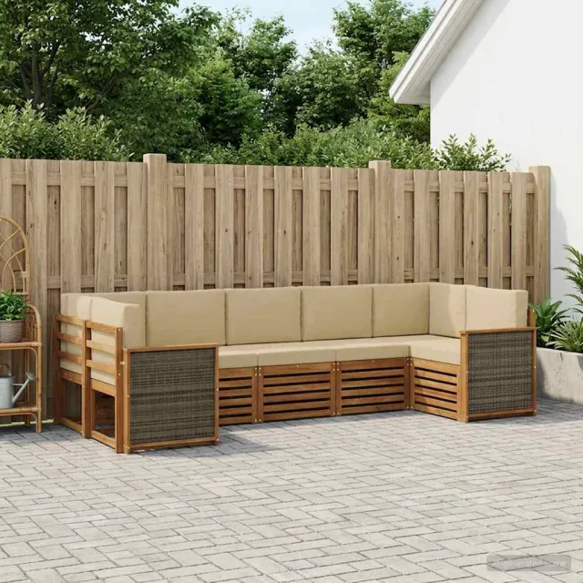 vidaXL Buiten bankenset 7 st 7-zits Natuurlijk en Beige